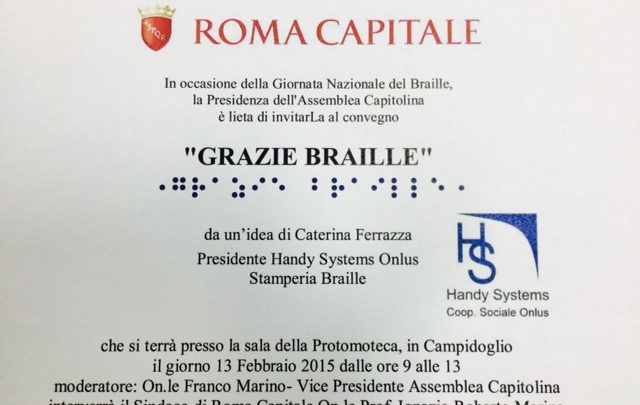 Per la Giornata Nazionale del Braille il 13 febbraio un convegno in Campidoglio