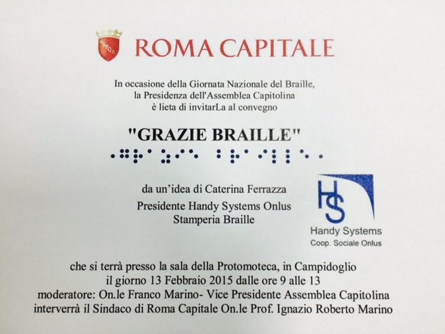 Per la Giornata Nazionale del Braille il 13 febbraio un convegno in Campidoglio
