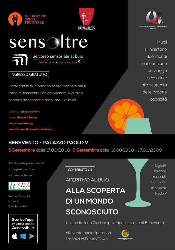Mostra multisensoriale Sensoltre e aperitivo al buio 4-5 settembre 2015 Benevento Città Spettacolo