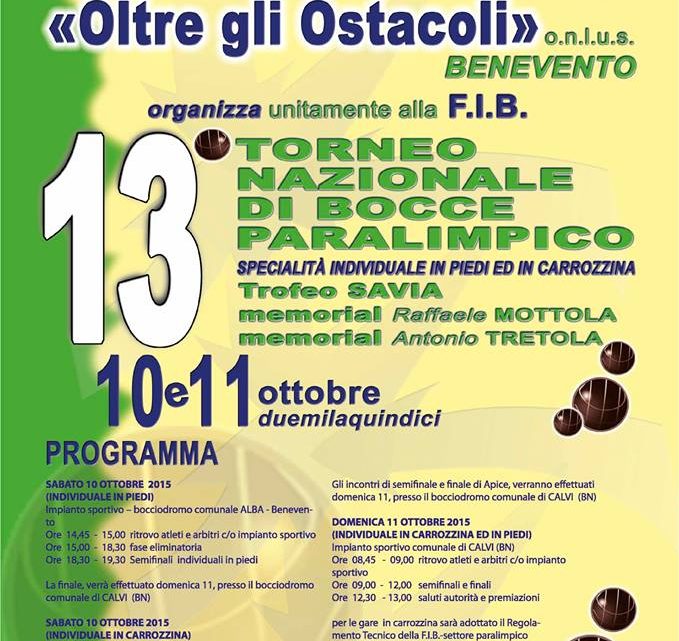 13° torneo nazionale di bocce paralimpico a Benevento, Apice e Calvi
